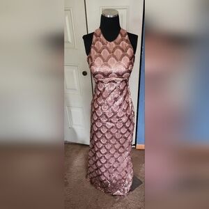 Morgan & Co. Rose Gold Sleeveless Halter Maxi Dress